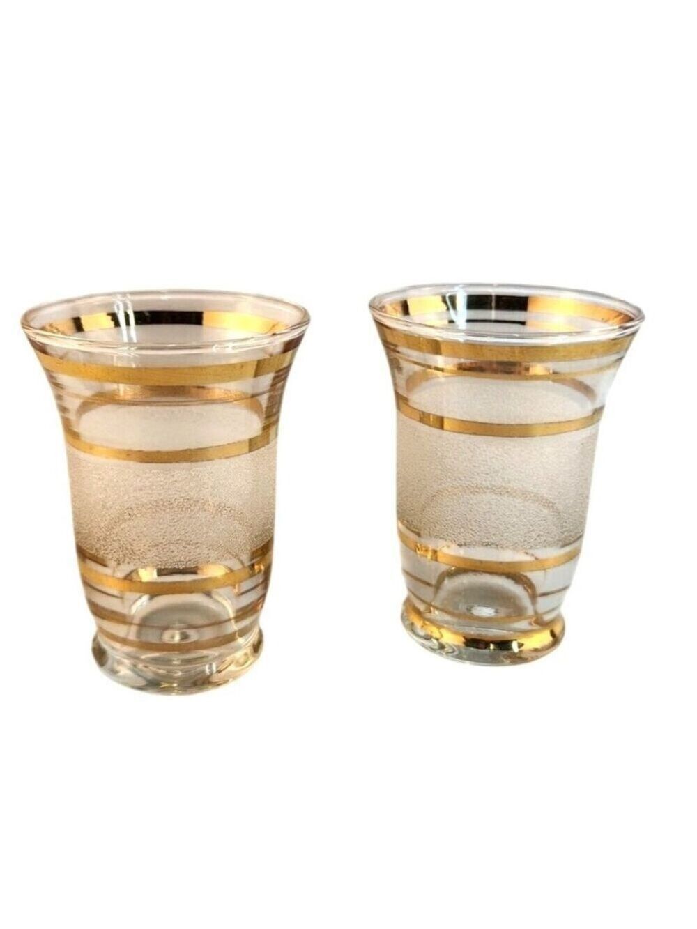 Set of 2 Frosted Glasses Gold Stripes 3.25" Tall